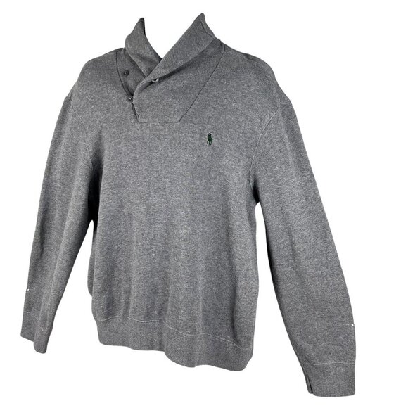 Polo Ralph Lauren Mens XL Jersey Shawl Collar Gray Pullover Sweater Quiet Luxury - Picture 9 of 16